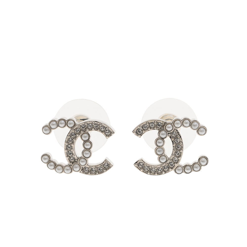 Hong Kong Stock - Chanel CC Pearl & Crystal Silver earring ABD478