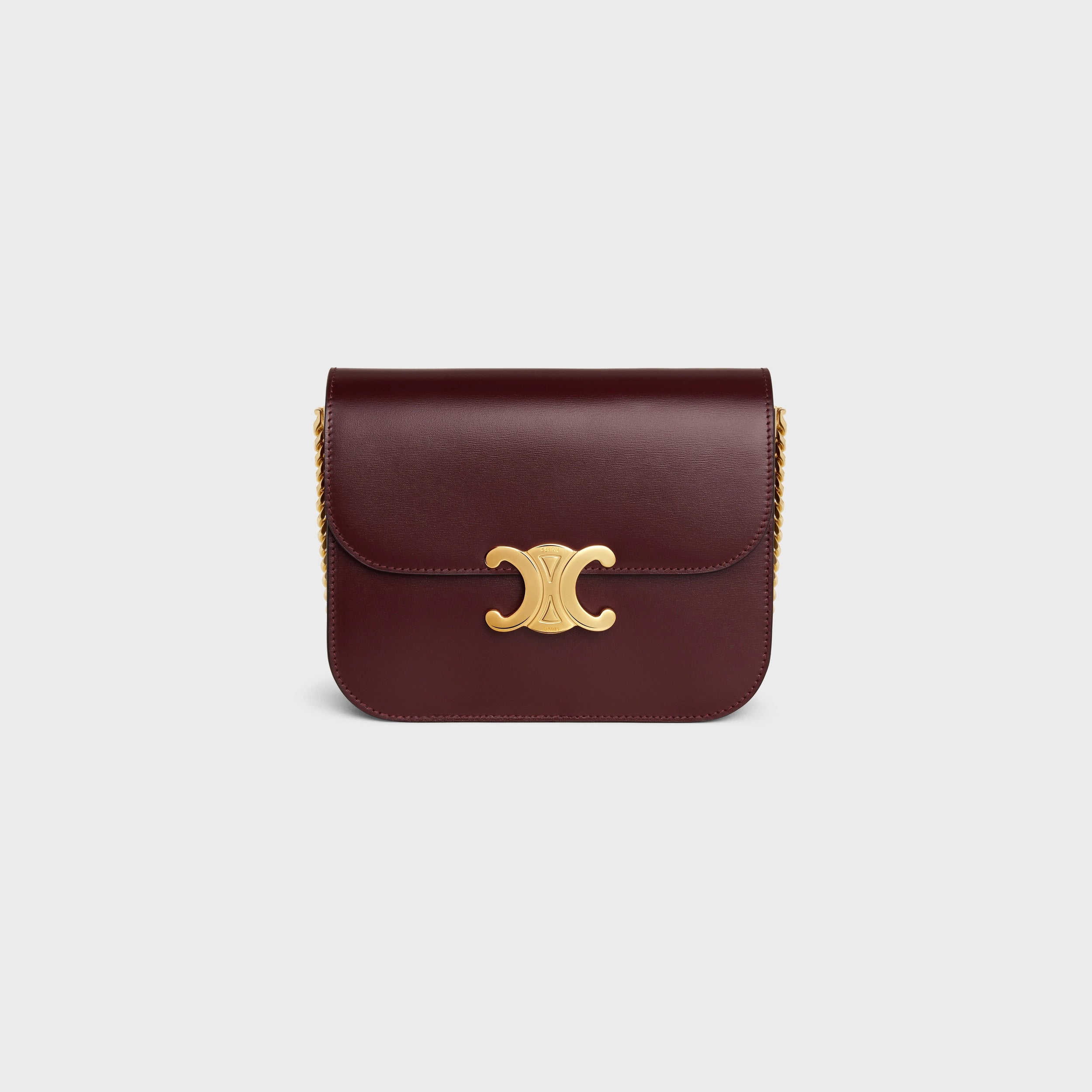 Celine College Triomphe Bag in Shiny Calfskin (Dark Burgundy)