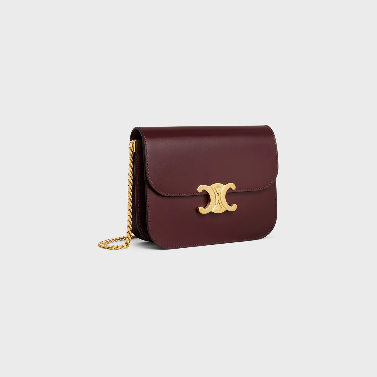 Celine College Triomphe Bag in Shiny Calfskin (Dark Burgundy)