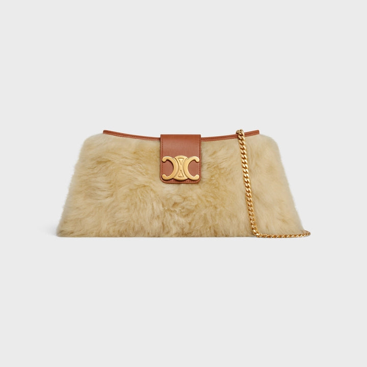 Celine Wiltern Clutch Triopmhe Soft in Shearing and Calfskin (Natural and Tan)