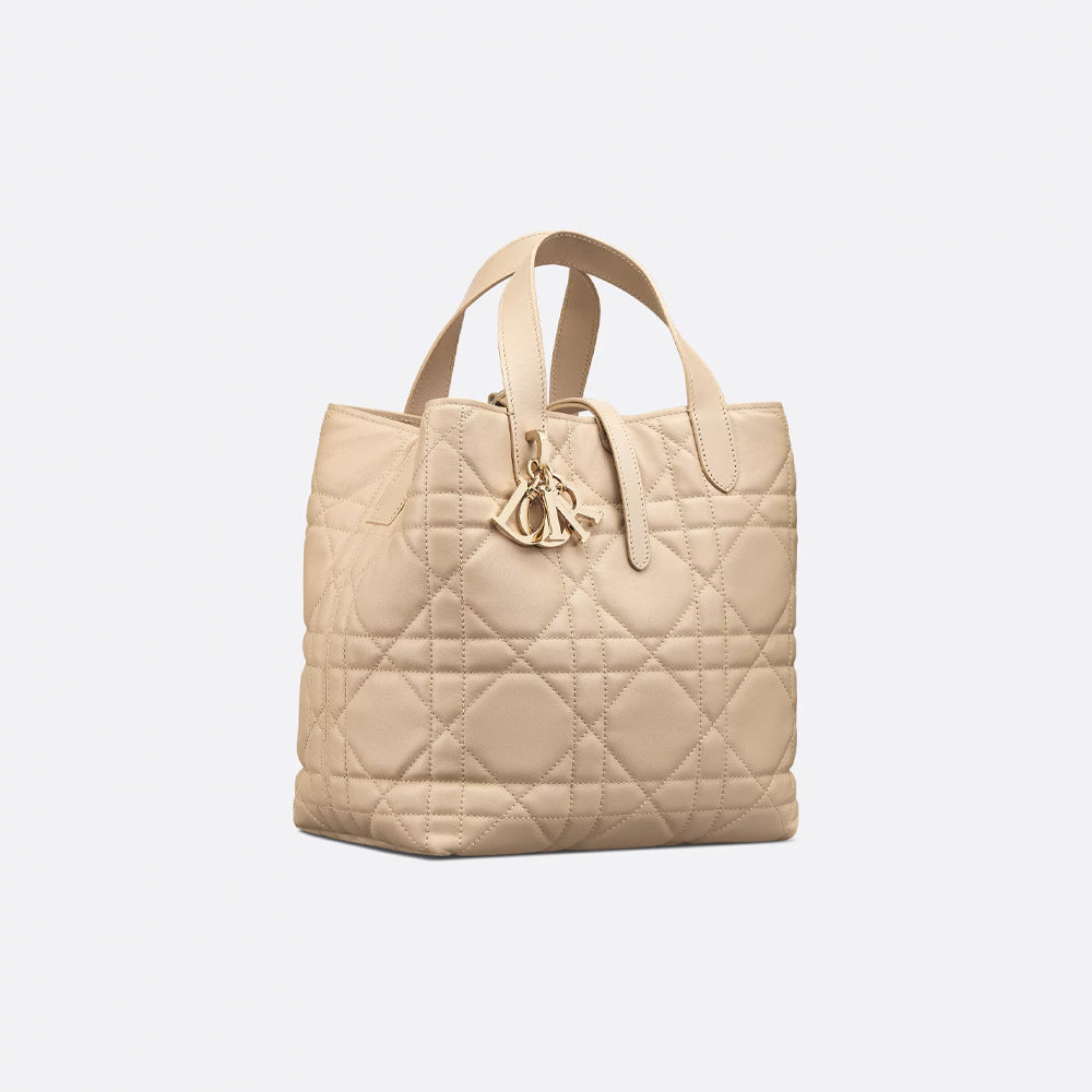 Dior Medium Dior Toujours Vertical Tote Bag (Powder Beige Macrocannage Calfskin)