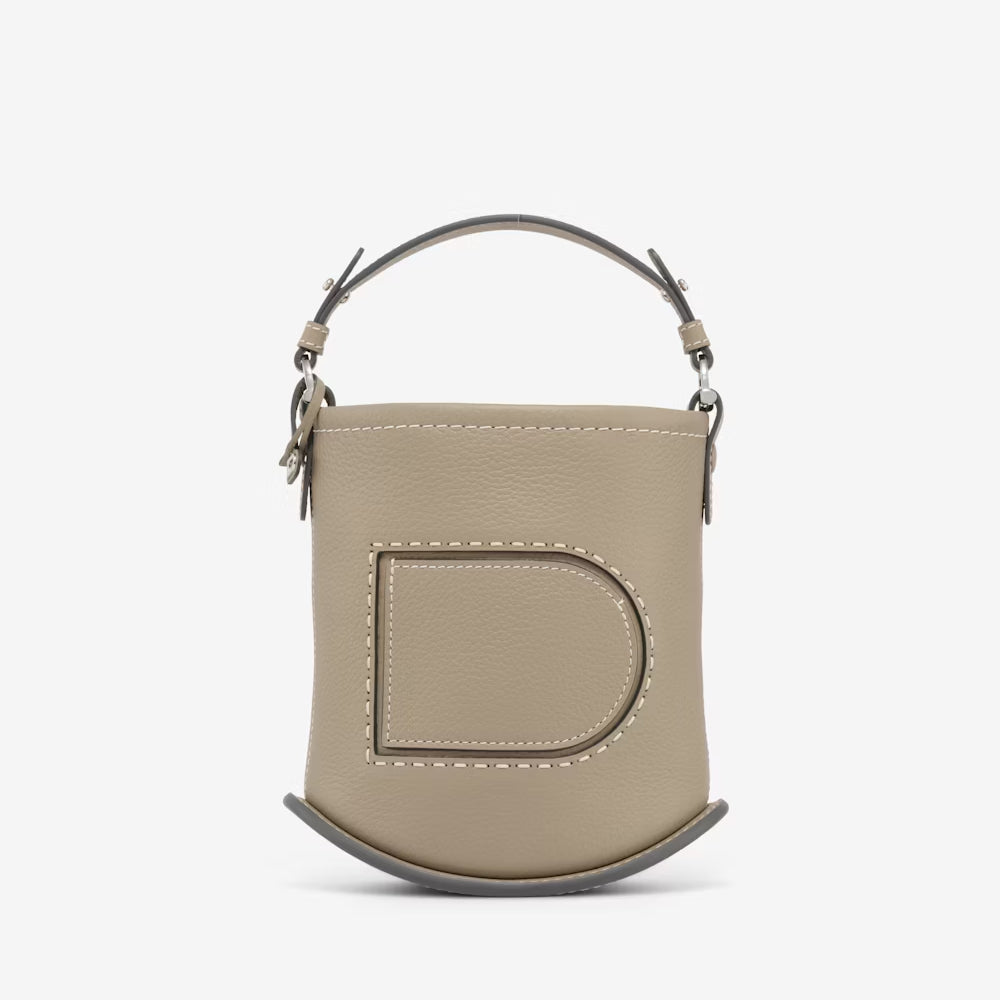 Delvaux Pin Mini Bucket Surpiqué in Taurillon Soft (Tourterelle I - Ivory)