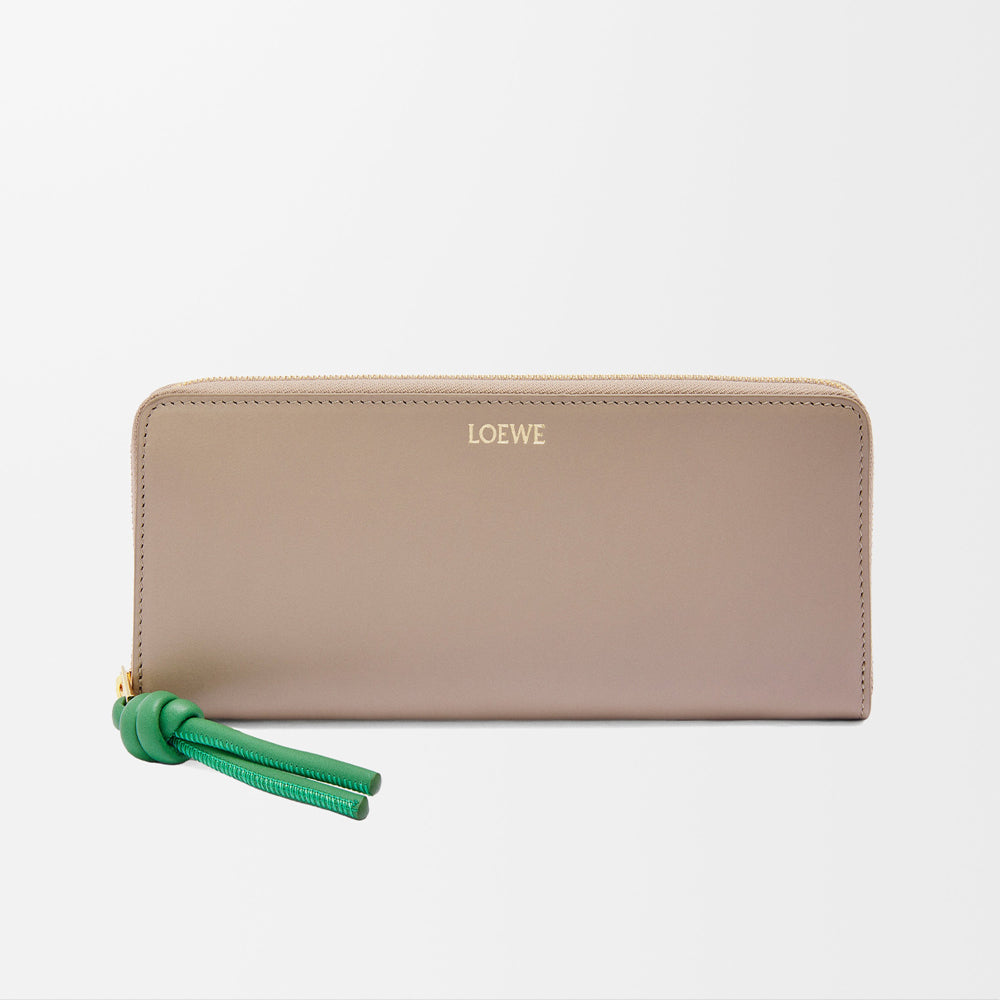 Loewe Knot zip around wallet in shiny nappa calfskin (Sand/Tropical Green)