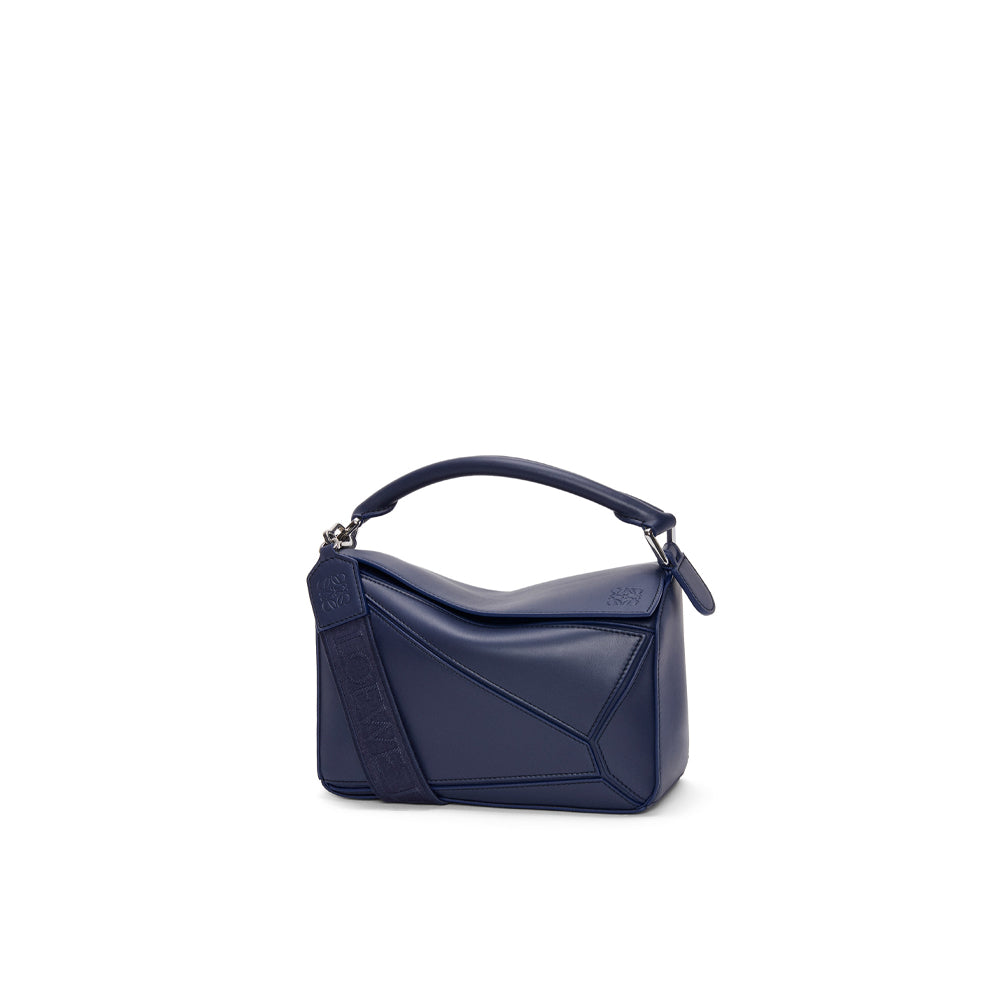 Loewe Small Puzzle bag in satin calfskin (Abyss Blue)