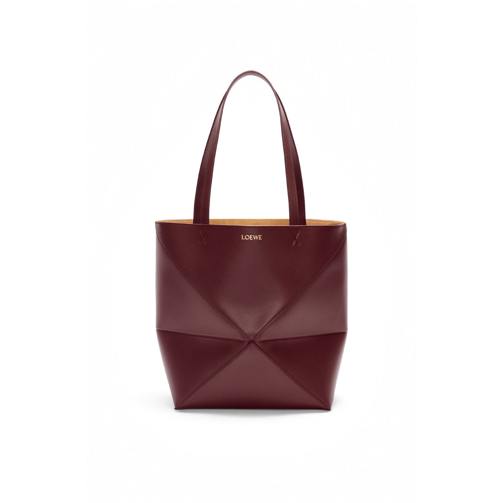 Loewe Medium Puzzle Fold tote in shiny calfskin (Dark Burgundy)