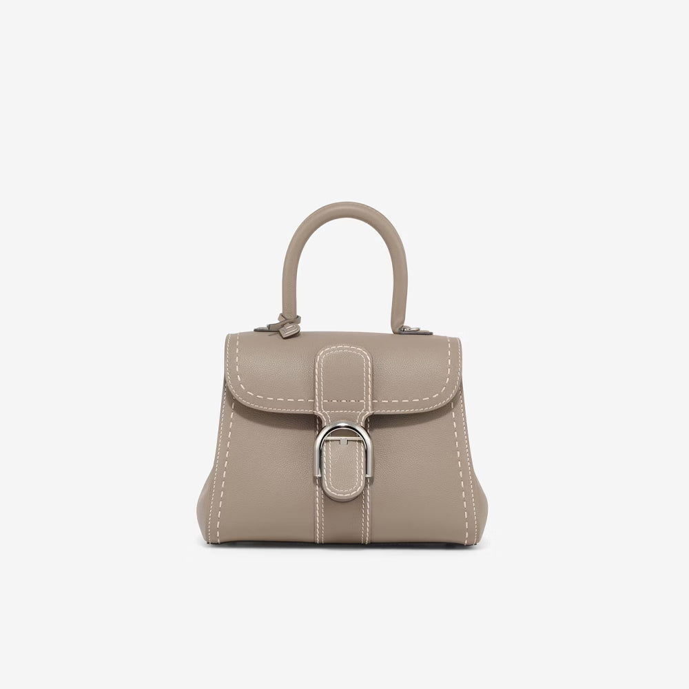 Delvaux Brillant PM Surpiqué in Rodeo Calf (Tourterelle I - Ivory)