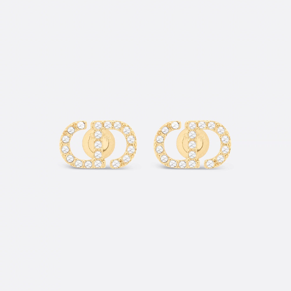 Dior Petit CD Mini Stud Earrings (Gold-Finish Metal and Silver-Tone Crystals)