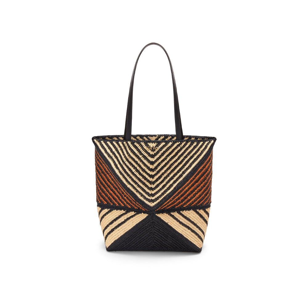 Loewe Puzzle Fold Tote in raffia (Natural/Honey Gold)