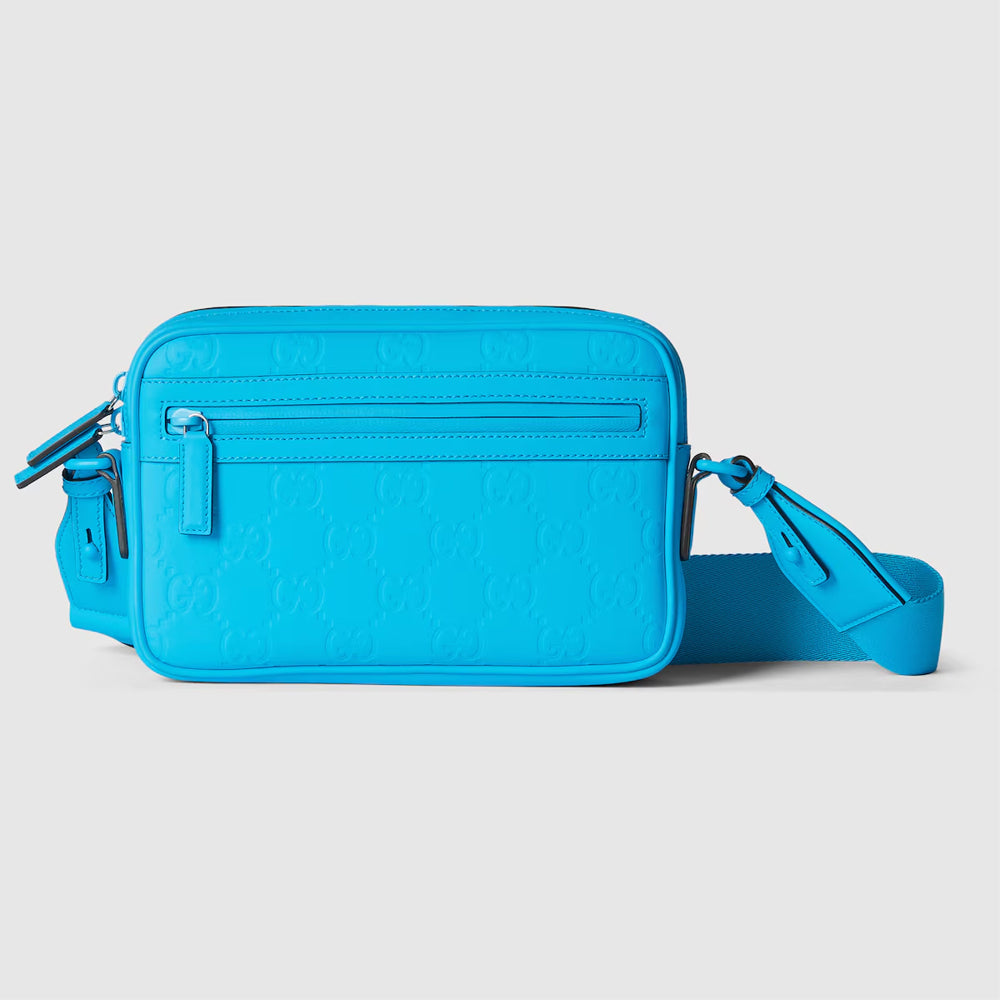 Gucci GG Rubber-Effect Crossbody Bag (Bright blue GG rubber-effect leather)