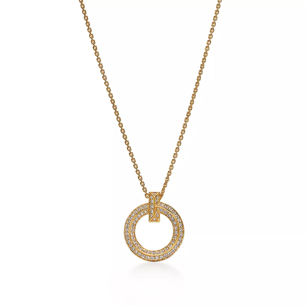 Tiffany & Co. Tiffany T T1 Circle Pendant in Yellow Gold with Pavé Diamonds