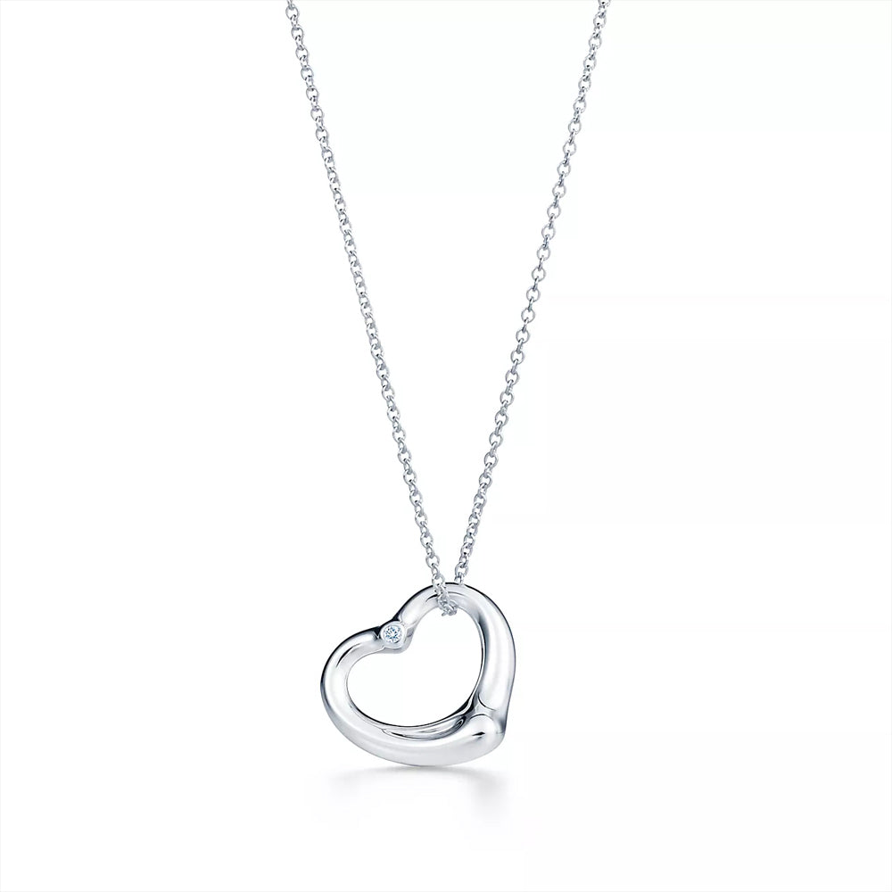 Tiffany & Co. Elsa Peretti® Open Heart Pendant in Sterling silver with a diamond