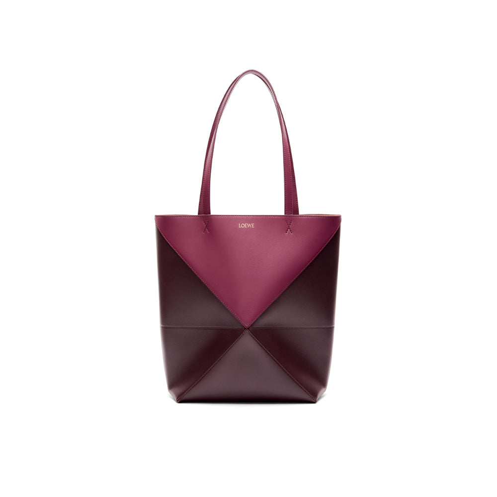 Loewe Puzzle Fold Tote in shiny calfskin (Crimson/Dark Burgundy)