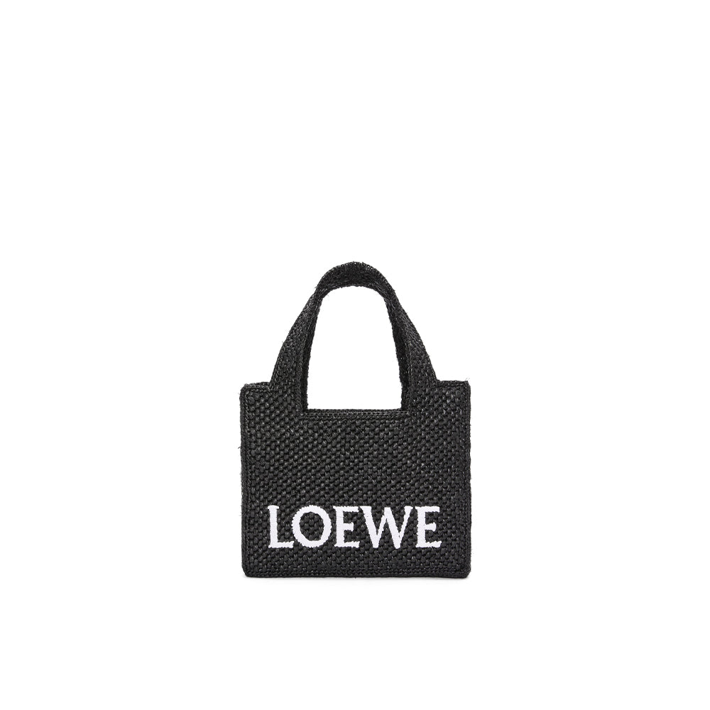 Loewe Mini LOEWE Font tote in raffia (Black)