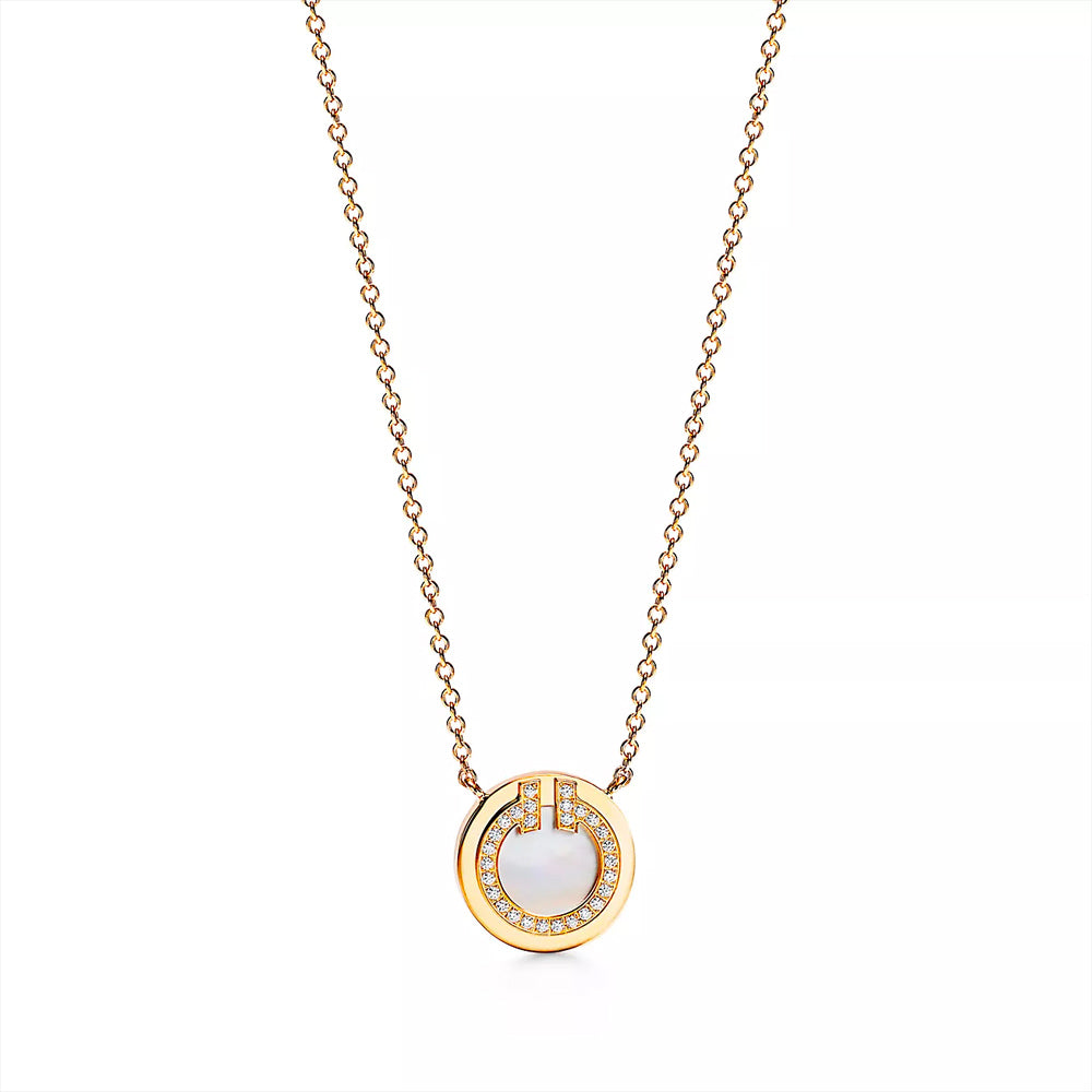 Tiffany & Co. Tiffany T Diamond and Mother-of-pearl Circle Pendant in 18k Gold, 16-18"