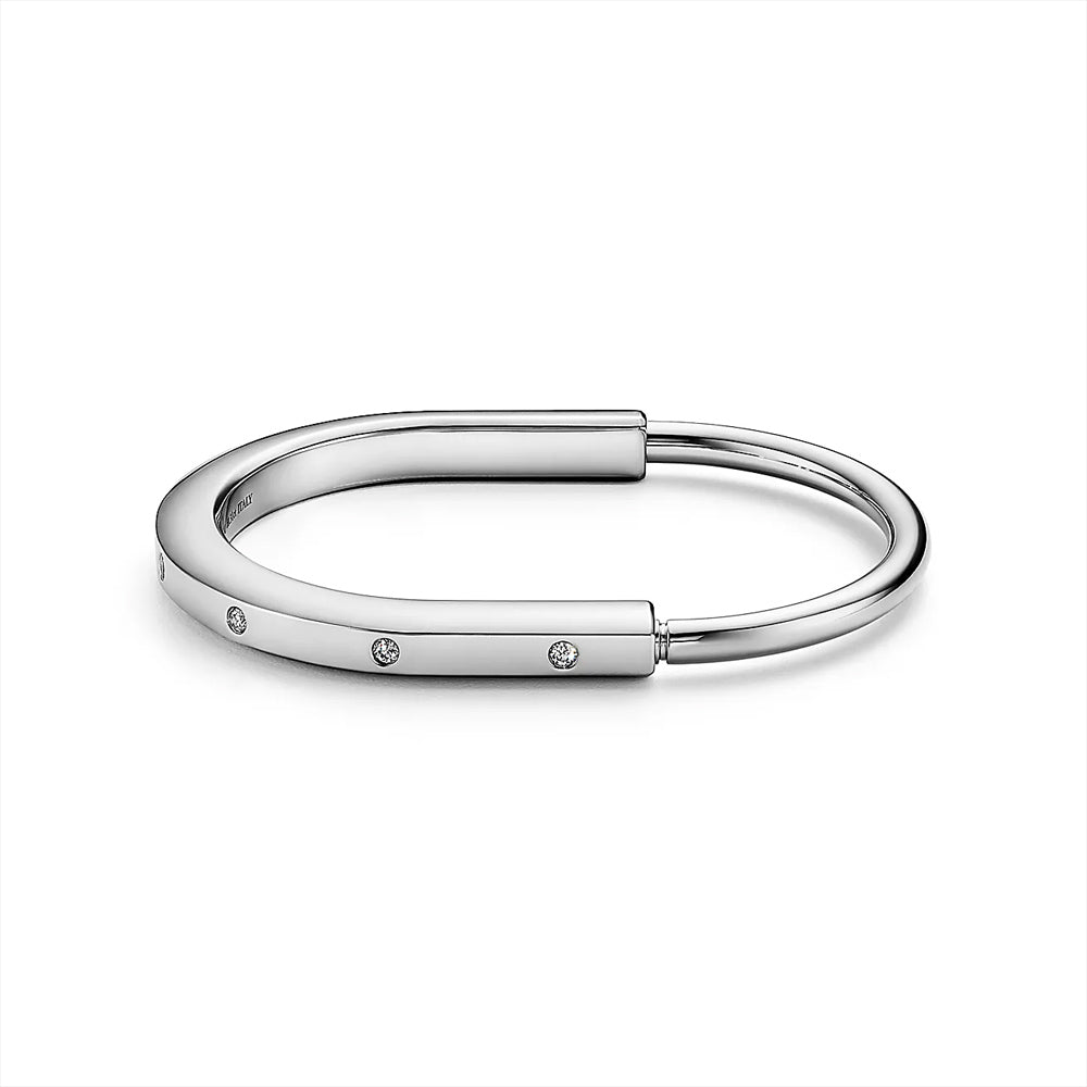 Tiffany & Co. Tiffany Lock Bangle in White Gold with Diamond Accents