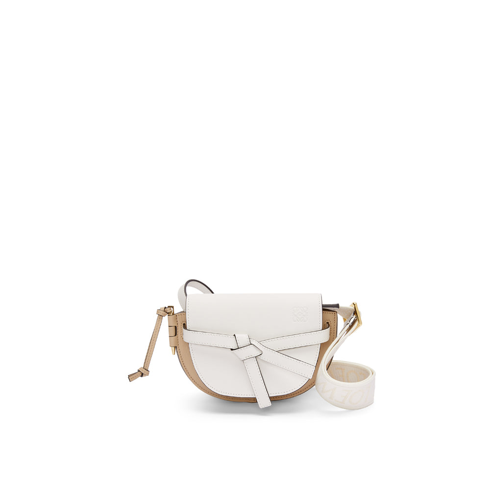 Loewe Mini Gate Dual bag in soft calfskin and jacquard (Soft White/Paper Craft)