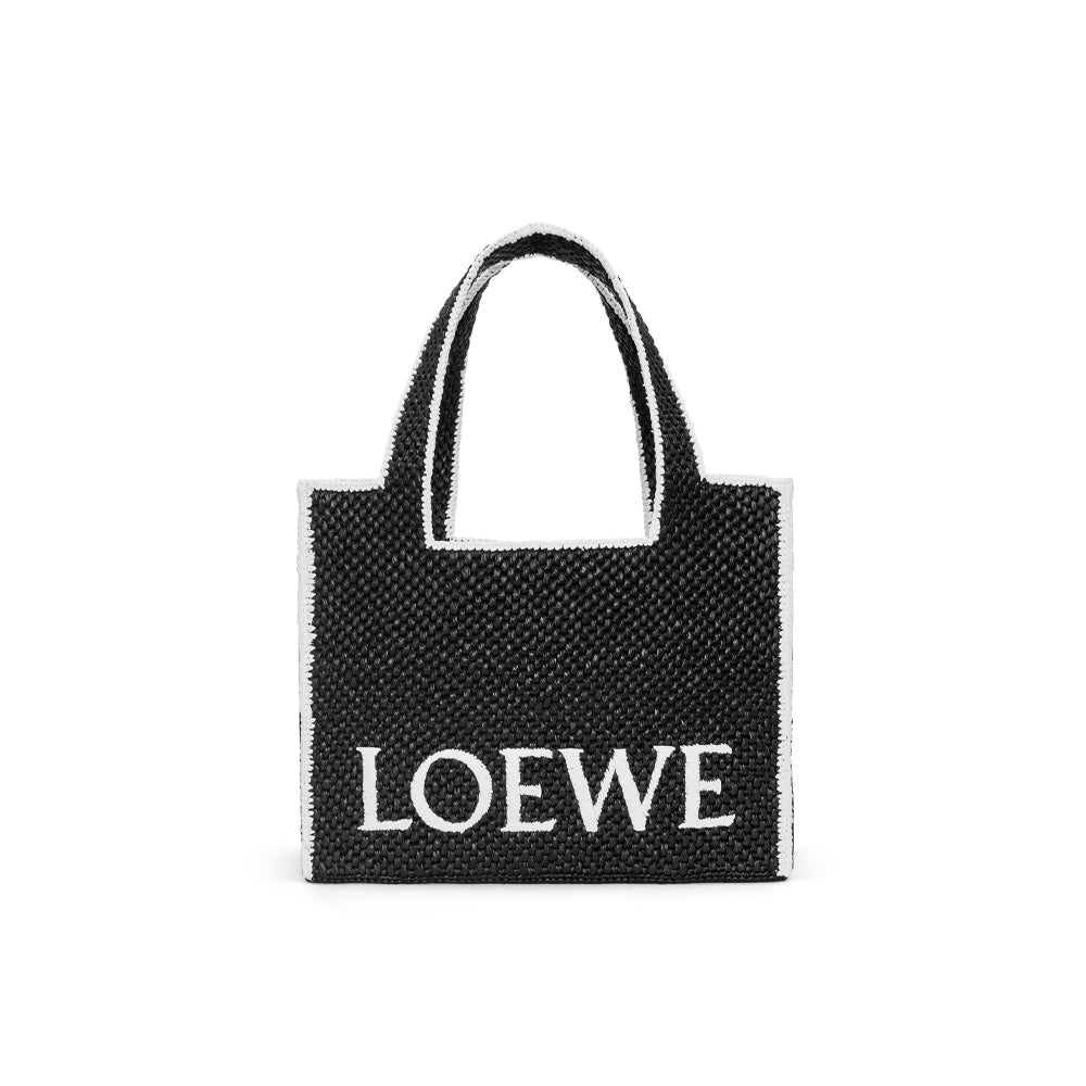 Loewe Large LOEWE Font tote in raffia (Black)