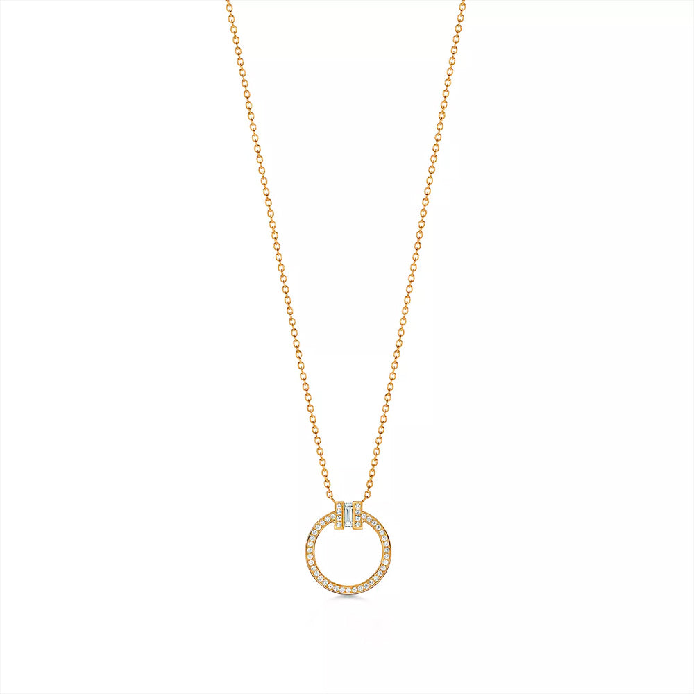 Tiffany &amp; Co. 18k 金 Tiffany T 鑽石吊墜，鑲有長方形鑽石