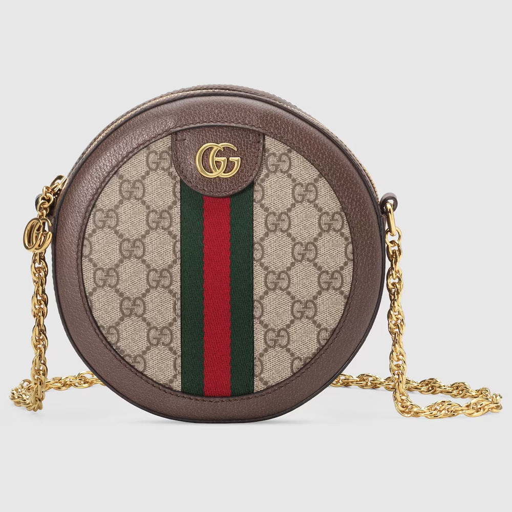 Gucci Ophidia Mini GG Round Shoulder Bag (Beige/ebony GG Supreme canvas)