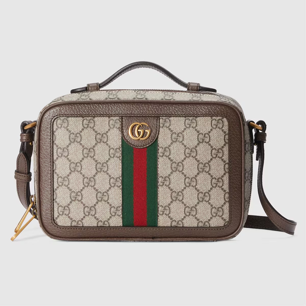 Gucci  Small Crossbody Bag With Web (Beige and ebony GG Supeme canvas)