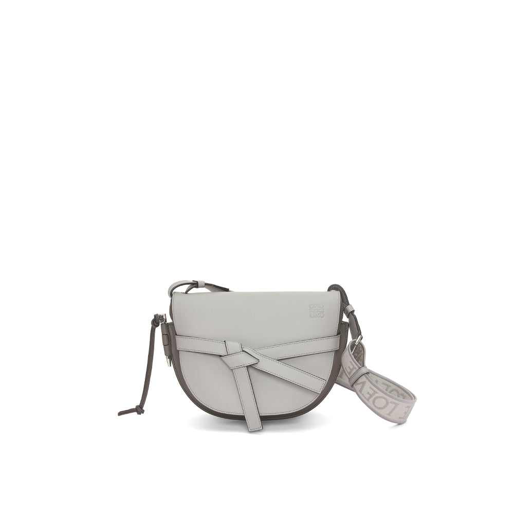 Loewe Small Gate bag in soft calfskin and jacquard (Pearl Grey/Dark Grey)