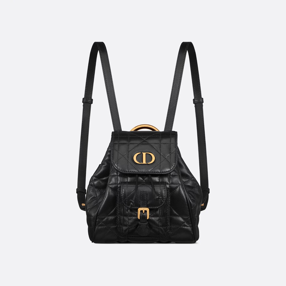 Dior Small Dior Caro Backpack (Black Macrocannage Lambskin)