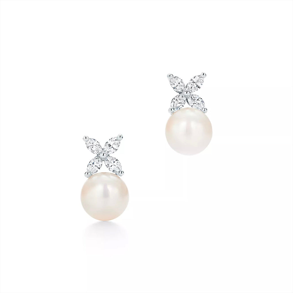 Tiffany & Co. Tiffany Victoria® Earrings in Platinum with Akoya cultured pearls and marquise diamonds