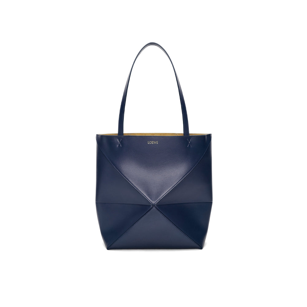 Loewe Medium Puzzle Fold tote in shiny calfskin (Abyss Blue)