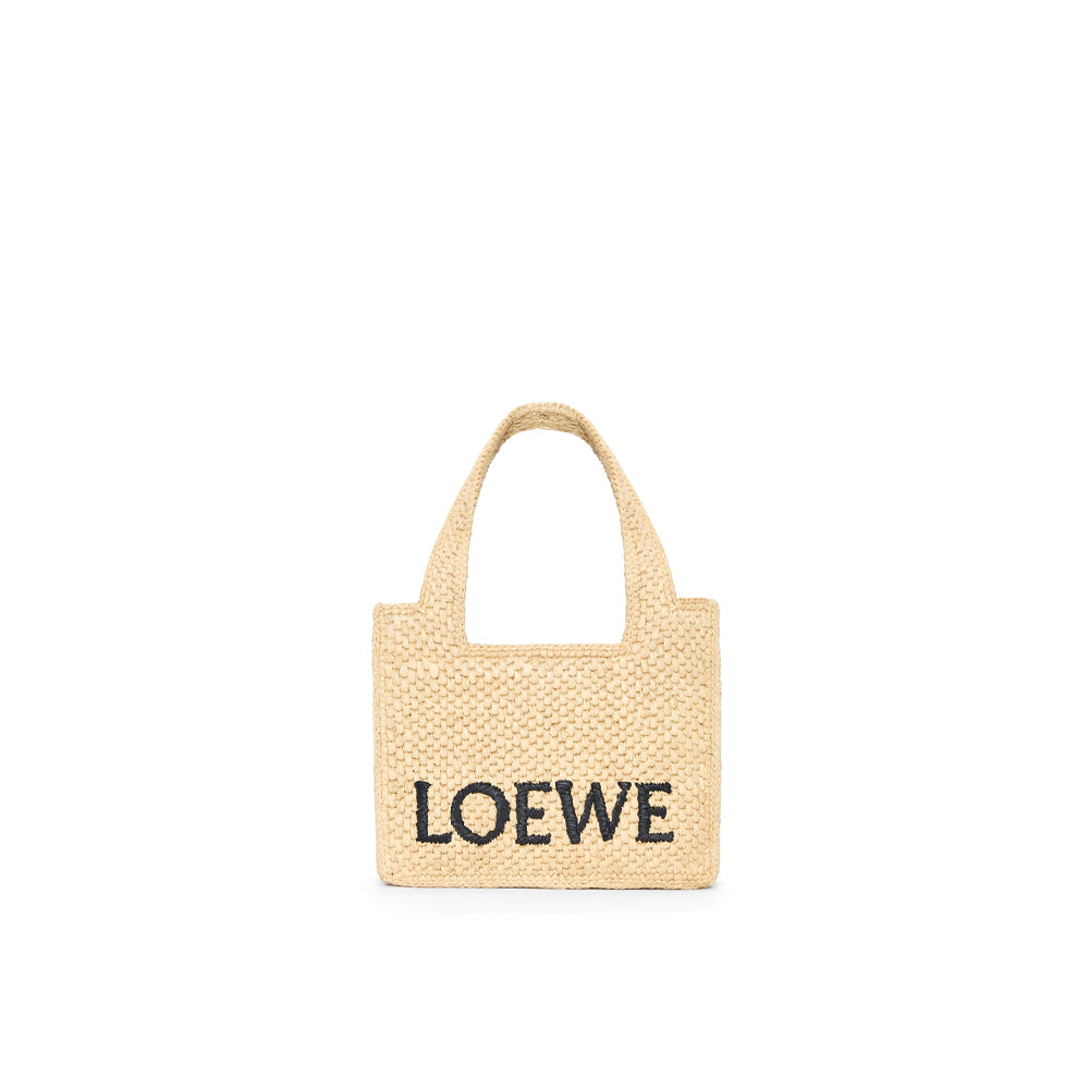 Loewe Mini LOEWE Font tote in raffia (Natural)