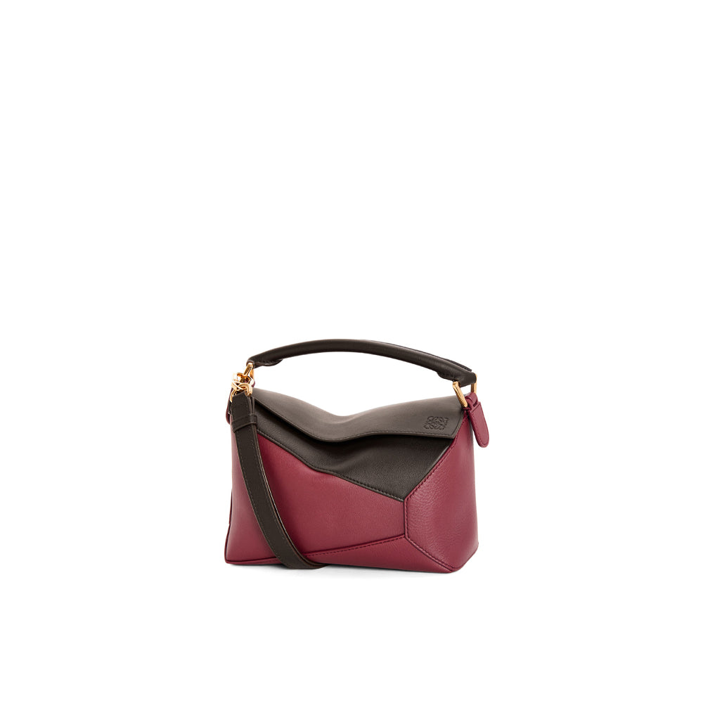 Loewe Small Puzzle bag in classic calfskin (Chocolate/Burgundy)