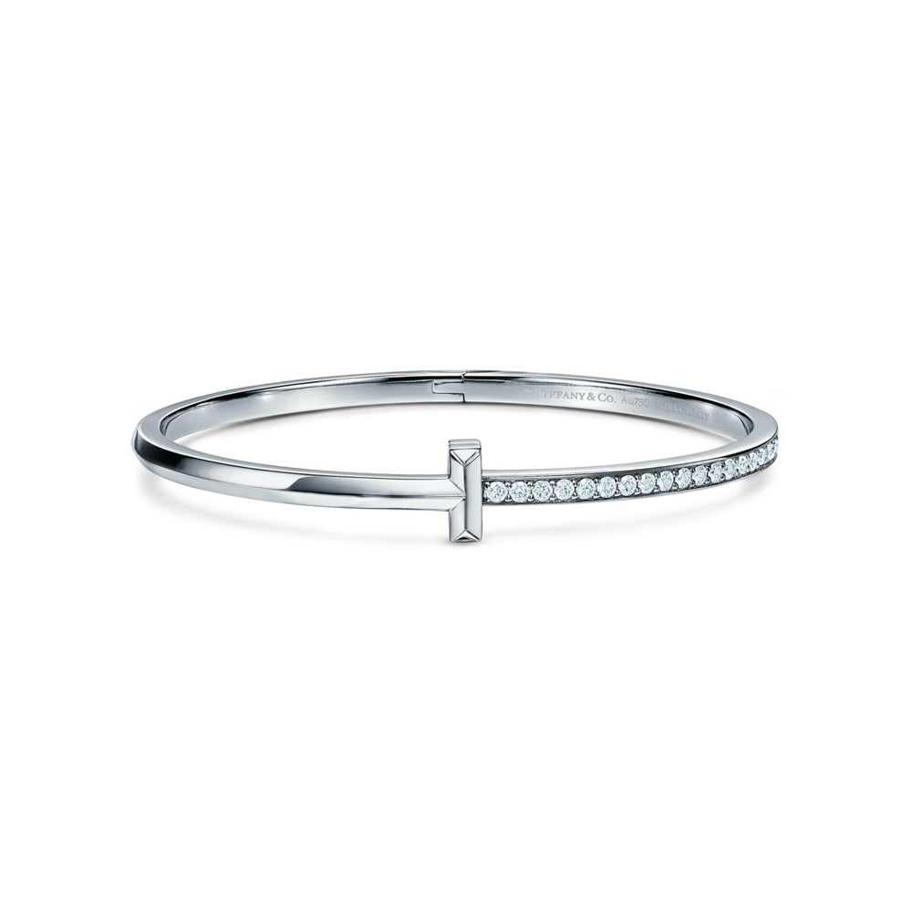 Tiffany & Co. Tiffany T T1 Narrow Diamond Hinged Bangle in 18k White Gold