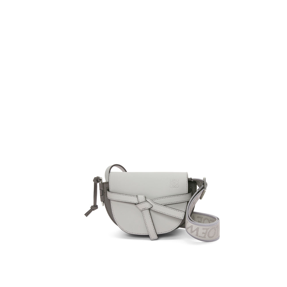 Loewe Mini Gate Dual bag in soft calfskin and jacquard (Pearl Grey/Dark Grey)