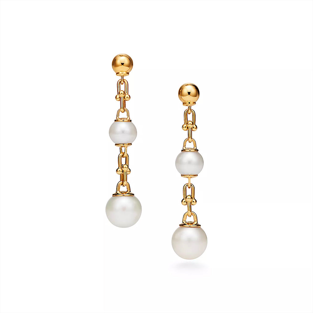 Tiffany & Co. Tiffany HardWear Triple Drop Link Earrings in Yellow Gold with Freshwater Pearls