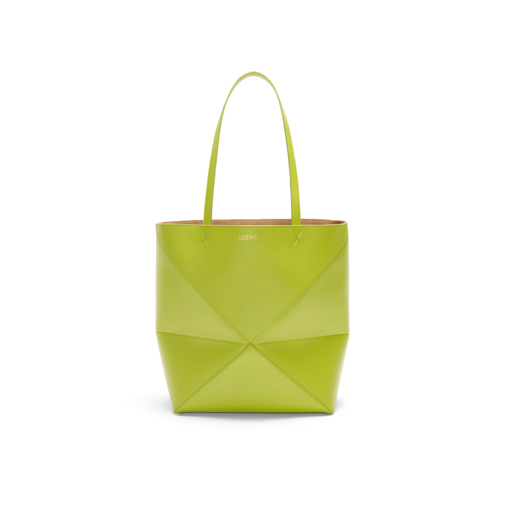 Loewe Medium Puzzle Fold tote in shiny calfskin (Meadow Green)