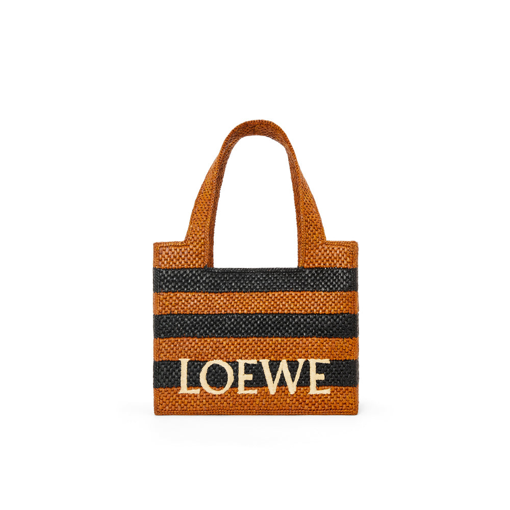 Loewe Medium LOEWE Font tote in raffia (Black/Honey Gold)