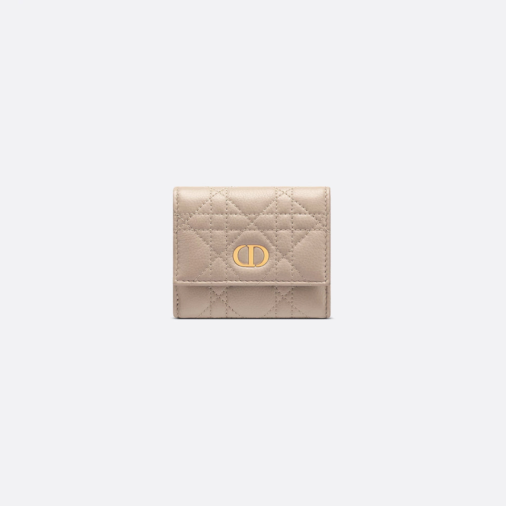 Dior Caro Hibiscus Wallet(Powder Beige Supple Cannage Calfskin)