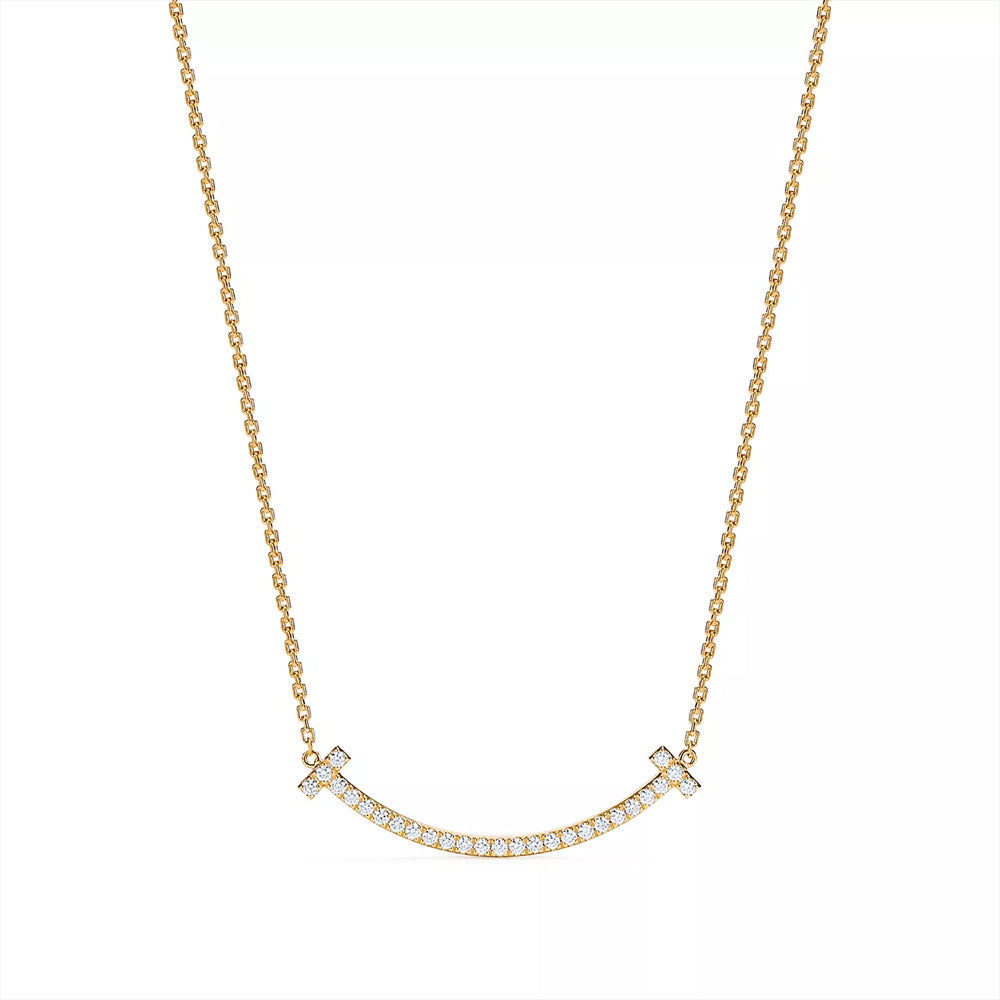 Tiffany &amp; Co. Tiffany T 中型微笑吊墜 18k 金鑲圓形明亮式切割鑽石