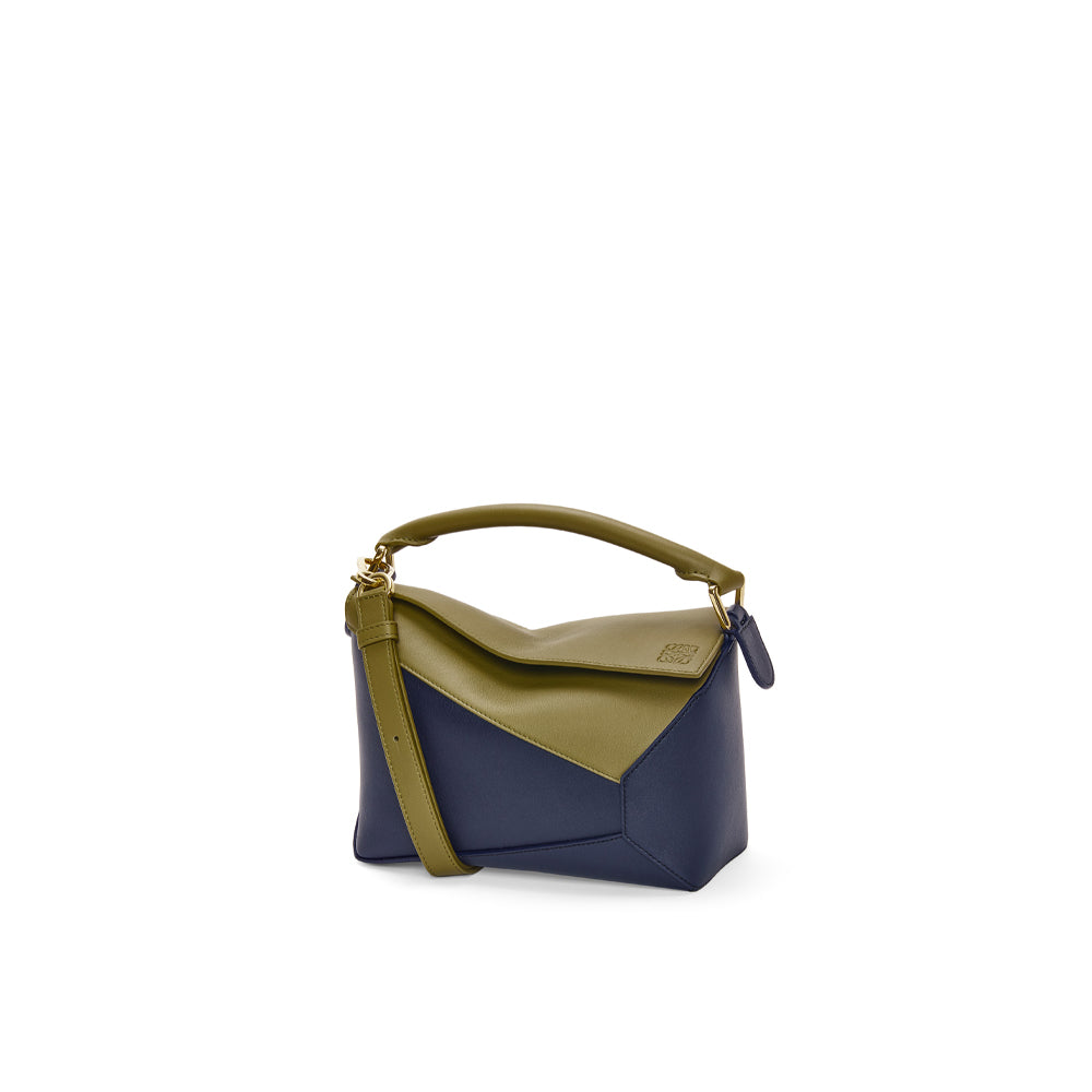 Loewe Small Puzzle bag in classic calfskin (Olive/Abyss Blue)