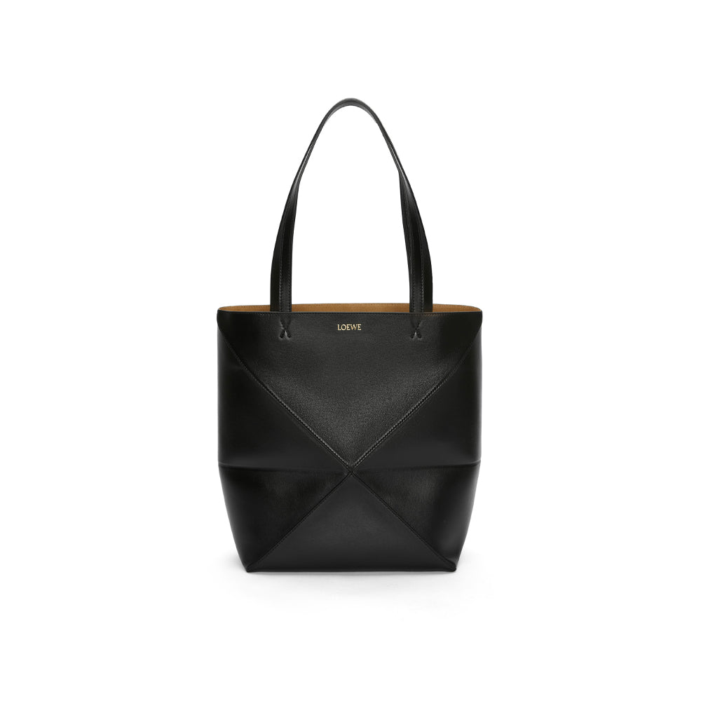 Loewe Medium Puzzle Fold tote in shiny calfskin (Black)