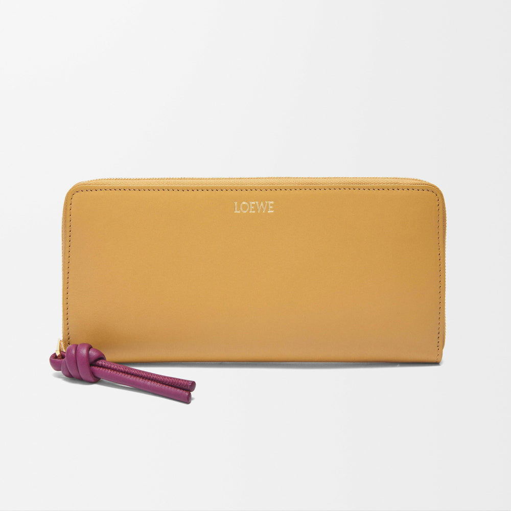 Loewe Knot zip around wallet in shiny nappa calfskin (Sahara/Crimson)