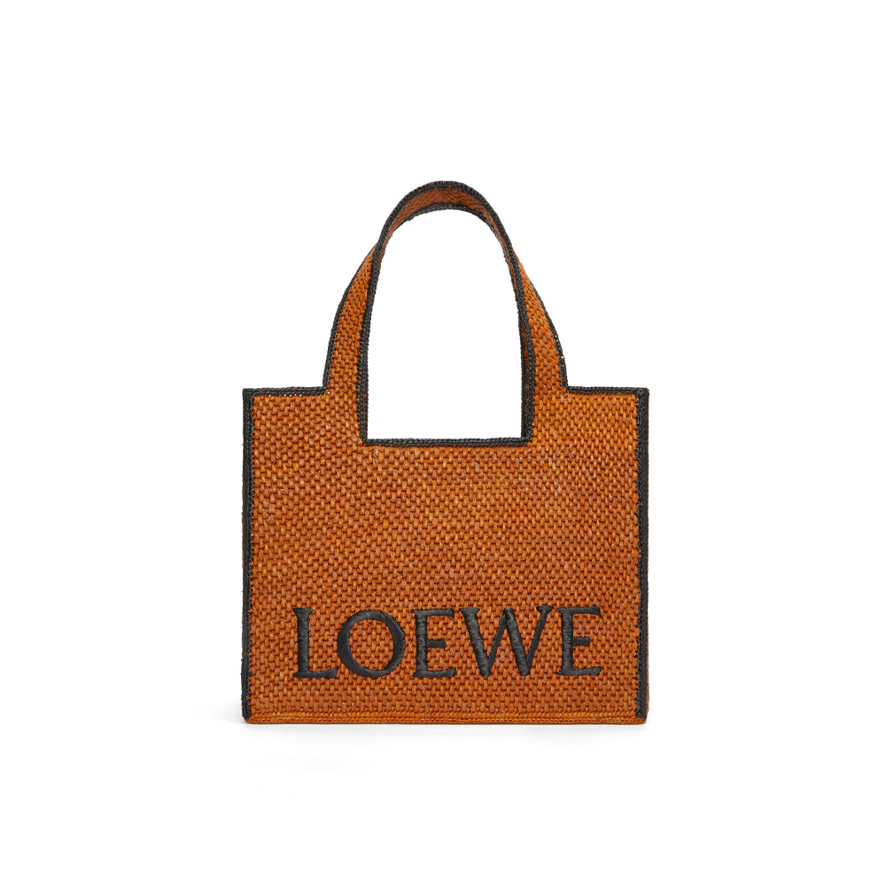 Loewe Large LOEWE Font tote in raffia (Honey Gold)