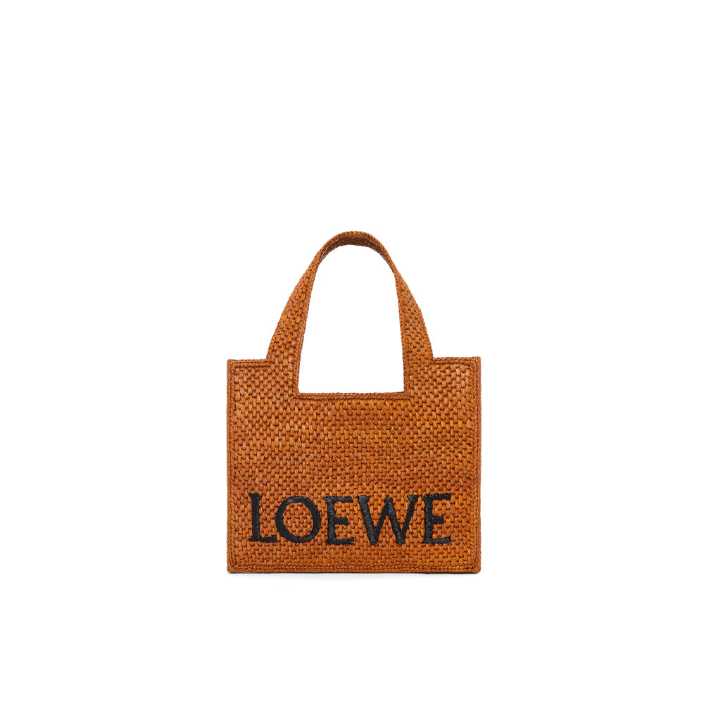 Loewe Small LOEWE Font tote in raffia (Honey Gold)