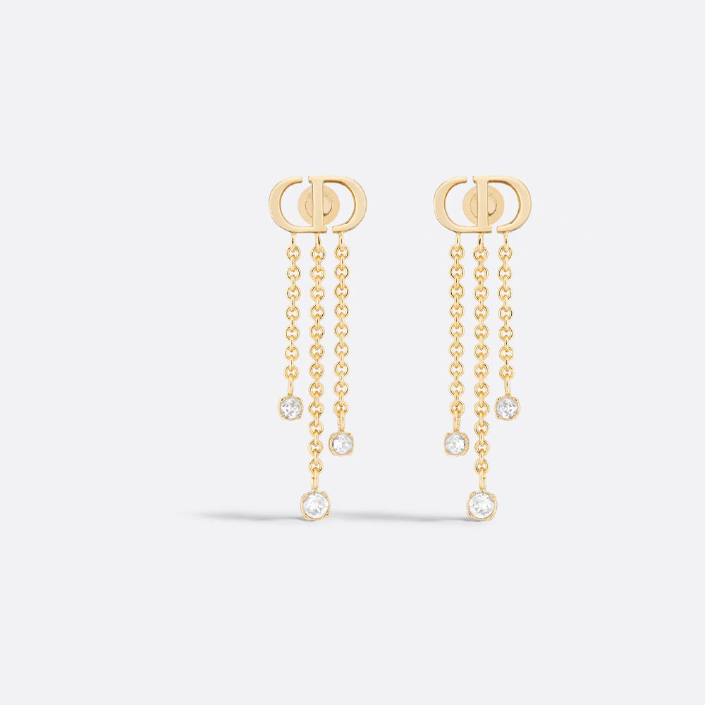 Dior Petit CD Treasure Earrings (Gold-Finish Metal and Silver-Tone Crystals)