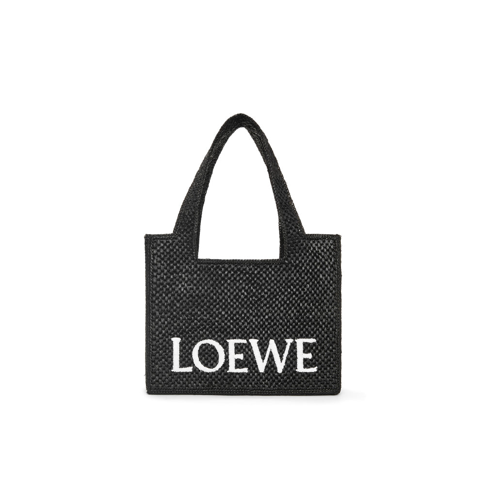 Loewe Medium LOEWE Font Tote in raffia (Black)