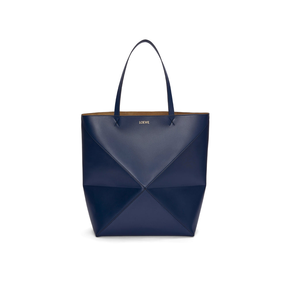 Loewe XL Puzzle Fold Tote in shiny calfskin (Abyss Blue)