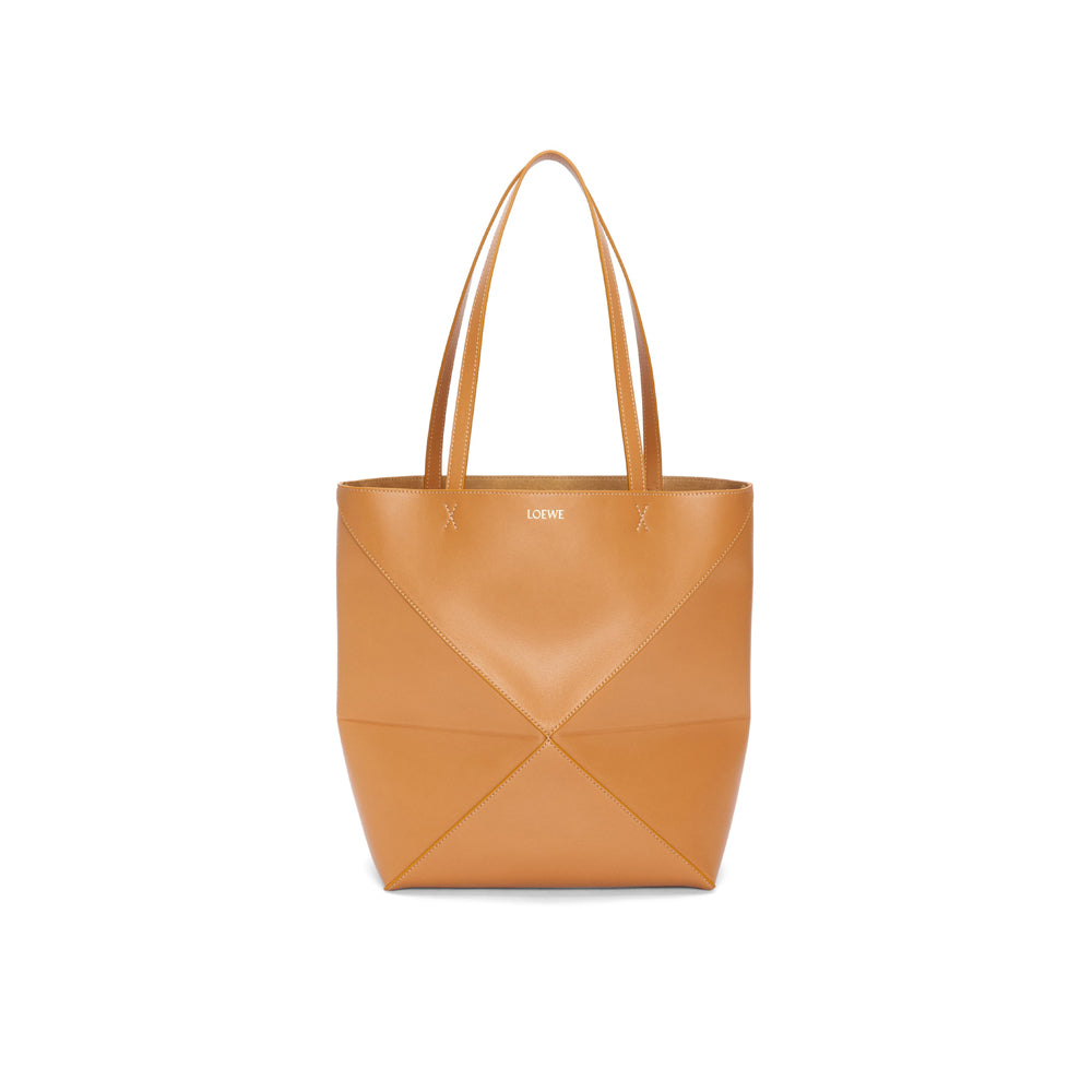 Loewe Medium Puzzle Fold tote in shiny calfskin (Warm Desert)