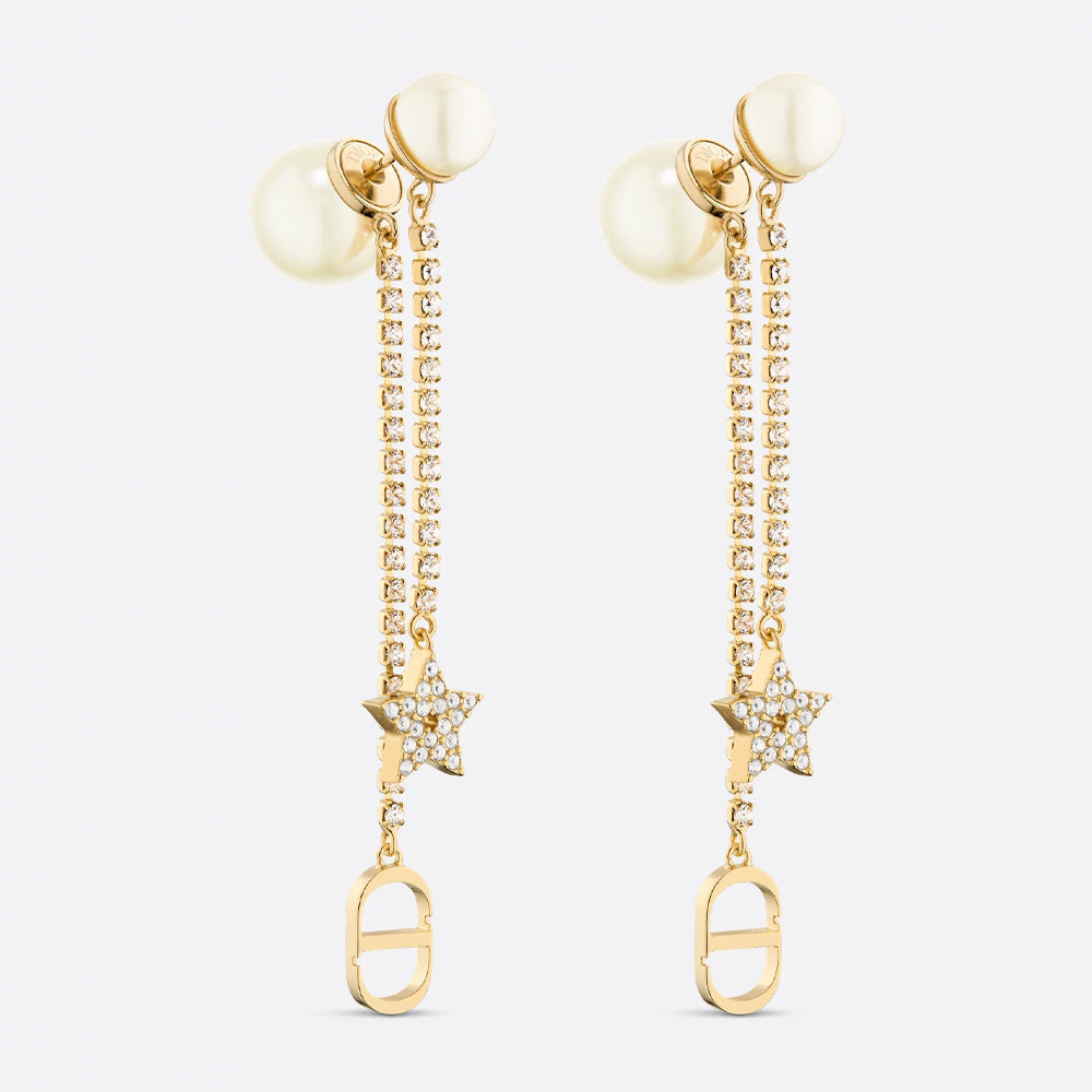 Dior Tribales Earrings (Gold-Finish Metal, White Resin Pearls and White Crystals)