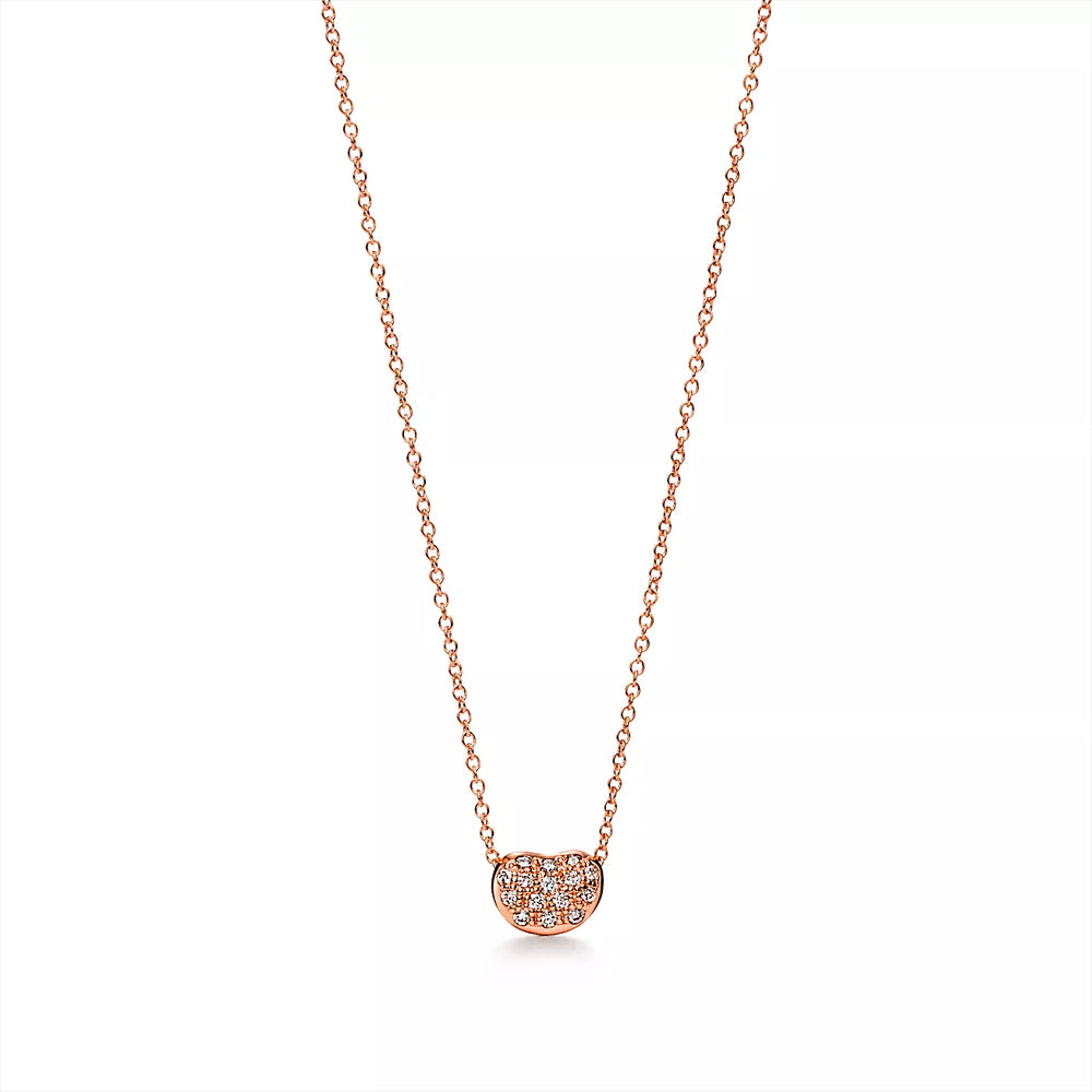 Tiffany & Co. Elsa Peretti® Bean design Pendant in Rose Gold with Pavé Diamonds, 6.5 mm