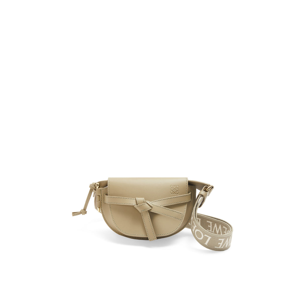 Loewe Mini Gate Dual bag in soft calfskin and jacquard (Clay Green)