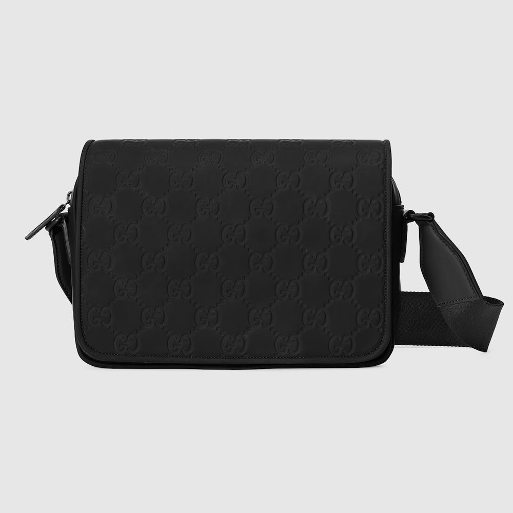 Gucci GG Rubber-Effect Crossbody Bag (Black GG rubber-effect leather)